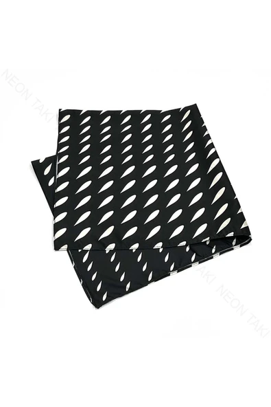 Siyah Fon, Beyaz Damlalar, Fular 6, 57cmx55cm - 5