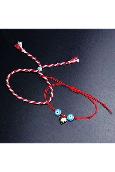 Marteniçka Model 8, 2ad. Bileklik, Paslanmaz Kalp, Boncuklar Turkuaz Renk - 3