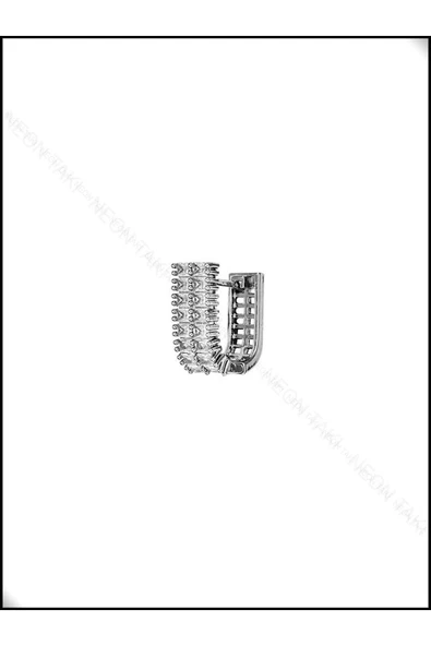 Zirkon Taşlı, Oval Halka Model, Paslanmaz Çelik Küpe 126, Gümüş Renk - 3