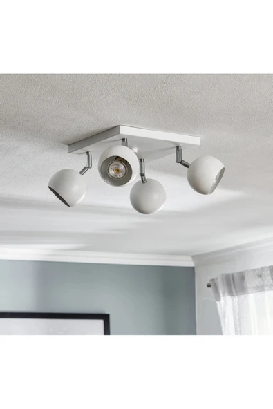 GU10 Beyaz Kare Dörtlü Led Krom Mafsallı Hareketli Başlık Led Spot Avize - Resim 2