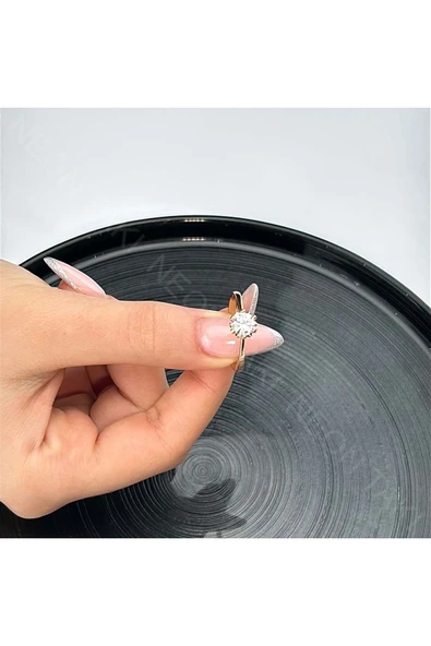 Zirkon Taşlı Altın Kaplama Paslanmaz Yüzük 3, Pembe (ROSE) Renk - 2