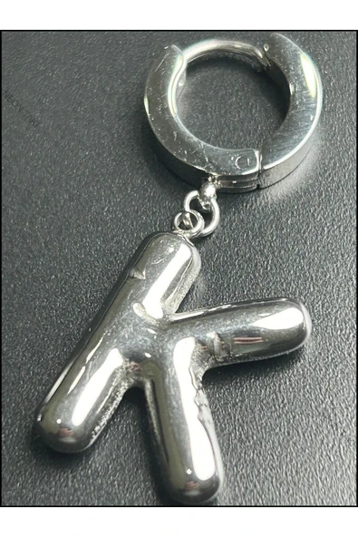 Harf Küpe, Kararmayan Paslanmaz Çelik, K Harf, Balon Formlu, Gümüş Renk, Model296 - Resim 4