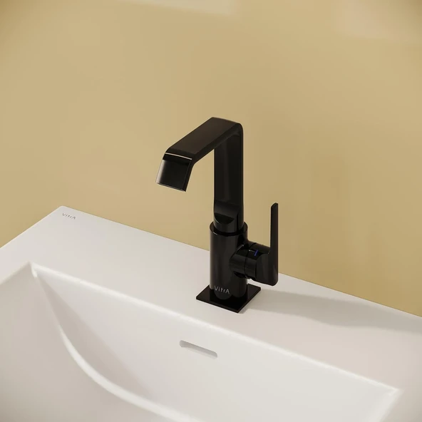 VitrA Suit A4261639 Lavabo Bataryası Yandan, Parlak Siyah - Resim 2