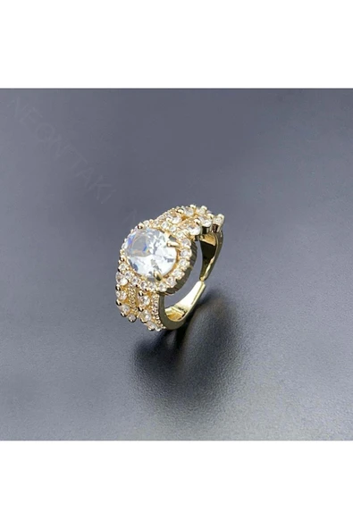 Yüzük, Zirkon Taşlı, Kararmayan Paslanmaz Çelik, Ölçü Ayarlanabilir, Altın Renk, Model147 - Resim 3