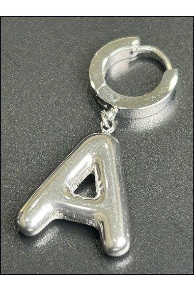 Harf Küpe, Kararmayan Paslanmaz Çelik, A Harf, Balon Formlu, Gümüş Renk, Model288 - Resim 4