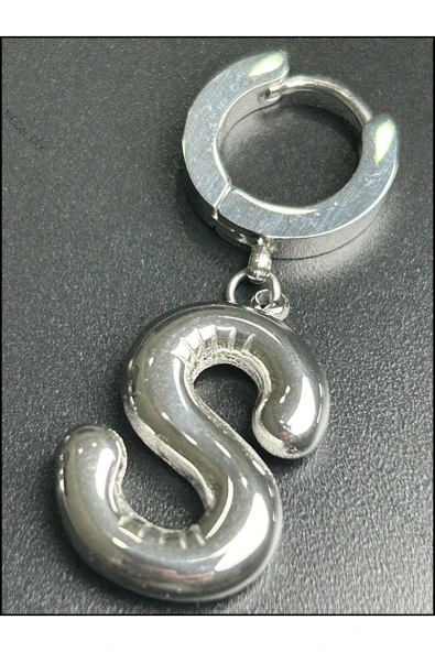 Harf Küpe, Kararmayan Paslanmaz Çelik, S Harf, Balon Formlu, Gümüş Renk, Model298 - Resim 4