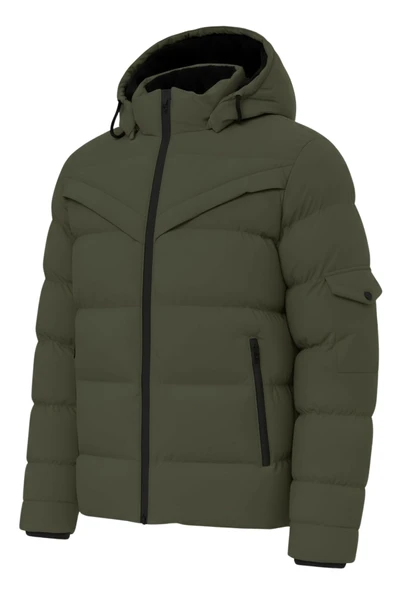 Erkek Yeşil Erkek Outdoor Su Geçirmez Kapüşonlu Kışlık Kaban – Rüzgar ve Yağmura Dayanıklı Mont&Kaban - 3