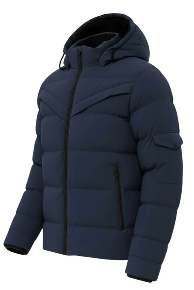 Erkek Lacivert Erkek Outdoor Su Geçirmez Kapüşonlu Kışlık Kaban – Rüzgar ve Yağmura Dayanıklı Mont&Kaban - 3