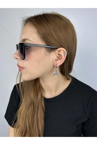 Harf Küpe, Kararmayan Paslanmaz Çelik, A Harf, Balon Formlu, Gümüş Renk, Model288 - Resim 2