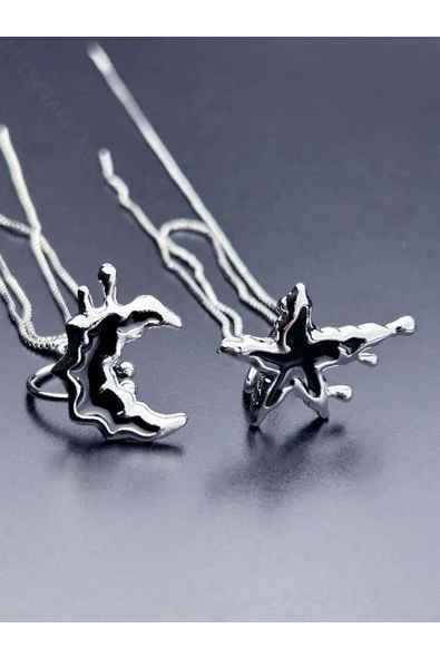 Küpe, Kararmayan Çelik, Kıkırdak bölgesi, Kore Tarzı, Ay ve Yıldız Detaylı, Gümüş Renk, Model595 - Resim 6