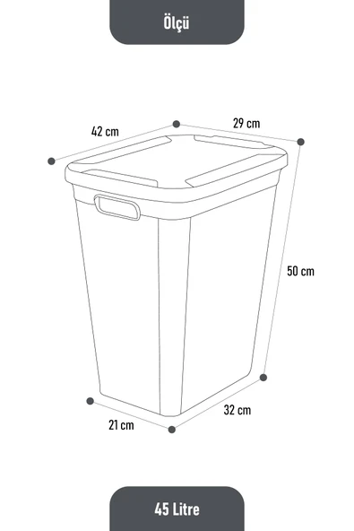 İronika Slim Kapaklı Dekoratif Kirli Çamaşır Sepeti 45 Litre - Gri - 5