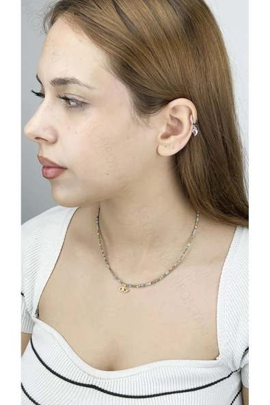 Kolye, Kararmayan Paslanmaz Çelik, Göz Detaylı, Renkli Boncuklu, Çok Renkli, Model395 ürün görseli 1