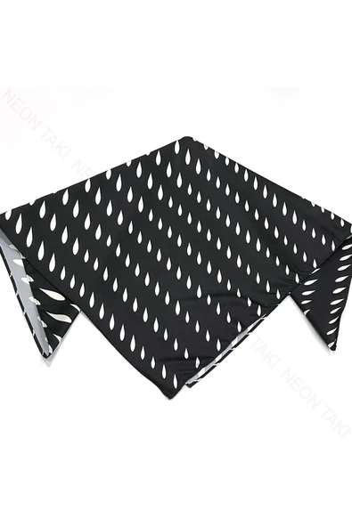 Siyah Fon, Beyaz Damlalar, Fular 6, 57cmx55cm - 4