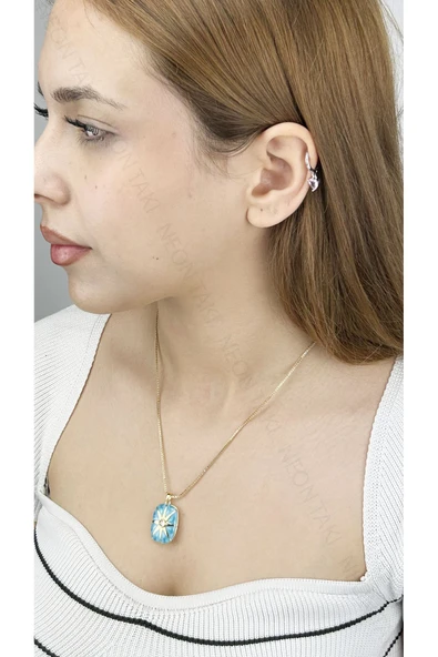 Kolye, Kararmayan Paslanmaz Çelik, Kapaklı, Mineli Model, Altın Renk, Model399 ürün görseli 1