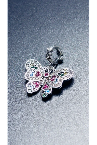 Charm, Zirkon Taşlı, Kararmayan Çelik, Kelebek (BİLEKLİK DAHİL DEĞİLDİR!!), Gümüş Renk, Model24 ürün görseli 1
