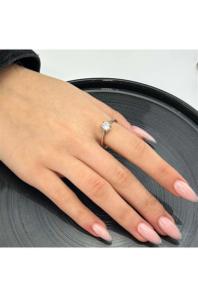 Zirkon Taşlı Altın Kaplama Paslanmaz Yüzük 3, Pembe (ROSE) Renk - 1
