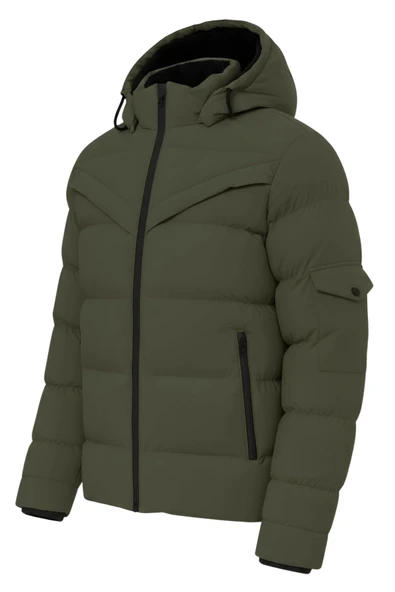 Erkek Yeşil Erkek Outdoor Su Geçirmez Kapüşonlu Kışlık Kaban – Rüzgar ve Yağmura Dayanıklı  Mont&Kaban - 2