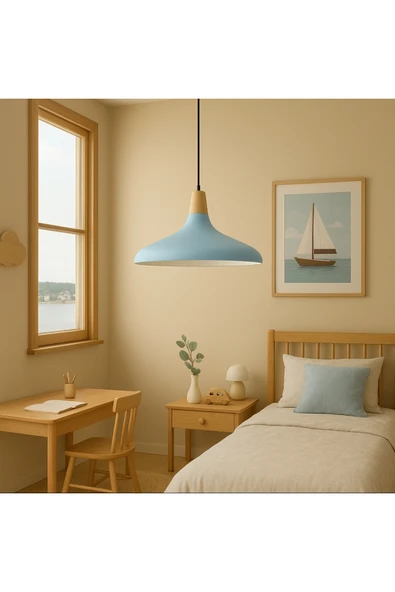 Tekli Metal Sarkıt Avize Bebe Mavisi Erkek Çocuk Odası Çalışma Odası Masaüstü ürün görseli