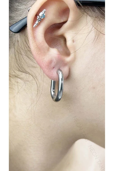 Küpe, Kararmayan Paslanmaz Çelik, Dik Balon Halka Model, Gümüş Renk, Model213 ürün görseli 1