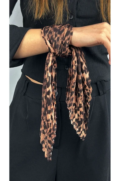 Leopar Desen, Piliseli (Katlamalı) Fular 29, 48cmx48cm - 2
