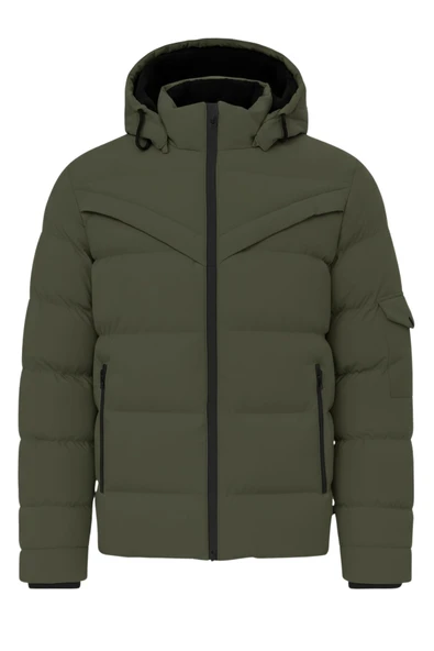 Erkek Yeşil Erkek Outdoor Su Geçirmez Kapüşonlu Kışlık Kaban – Rüzgar ve Yağmura Dayanıklı  Mont&Kaban