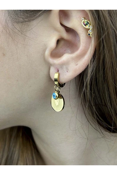 Küpe, Kararmayan Paslanmaz Çelik, Göz Detaylı, Reşatlı Ata Model, Altın Renk, Model82 ürün görseli 1