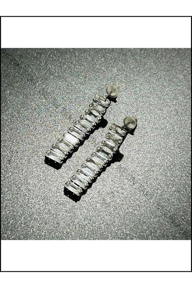 Küpe, Zirkon Taşlı, Kararmayan Paslanmaz Çelik, Su yolu, Gümüş Renk, Model28 - Resim 3