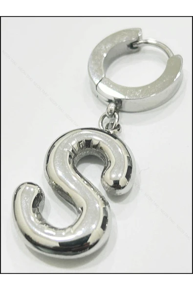 Harf Küpe, Kararmayan Paslanmaz Çelik, S Harf, Balon Formlu, Gümüş Renk, Model298 - Resim 3