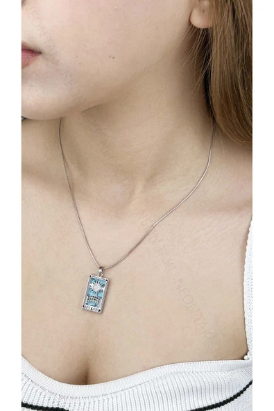 Kolye, Zirkon Taşlı, Kararmayan Paslanmaz Çelik, Güneş Detaylı, Gümüş Renk, Model310 ürün görseli 1