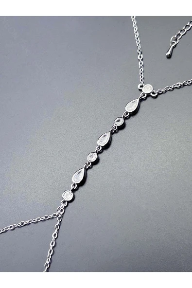 Zirkon Taşlı, Damla Model, Paslanmaz Çelik Şahmeran 8, Gümüş Renk - 7