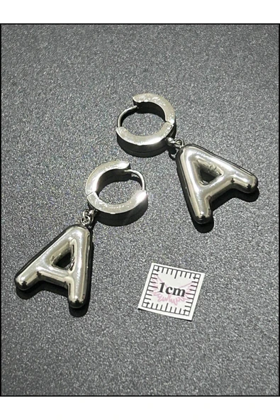 Harf Küpe, Kararmayan Paslanmaz Çelik, A Harf, Balon Formlu, Gümüş Renk, Model288 - Resim 5