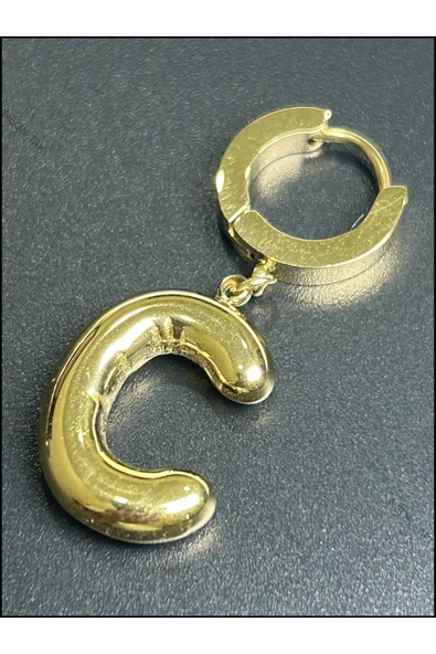 Harf Küpe, Kararmayan Paslanmaz Çelik, C Harf, Balon Formlu, Altın Renk, Model304 - Resim 4