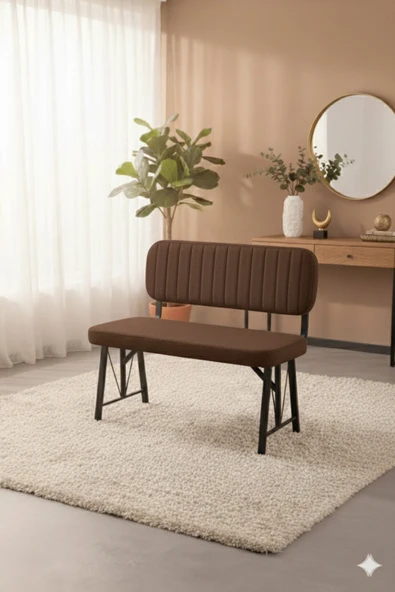 Elfin 70x110cm Sabit Bendir, Yemek Masası, Yemek Masası Takımı, 2 Kahverengi Benchli - Resim 2