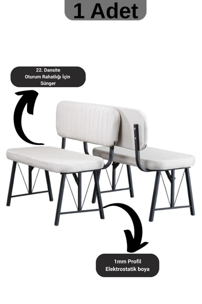 Elfin Mutfak , Yemek Odası Bahçe Balkon Otel Restoran Kafe Bench, Puf, Sırtlı Bench -1 Adet Krem - 2