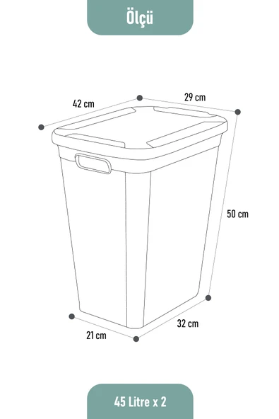 İronika Slim İki Bölmeli Kapaklı Dekoratif Kirli Çamaşır Sepeti 90 Litre Yeşil - Beyaz - 6
