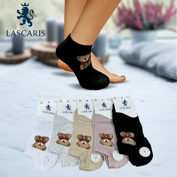 Lascaris Kadın 12’li Taş İşlemeli Ayıcıklı Sneakers Çorap ürün görseli