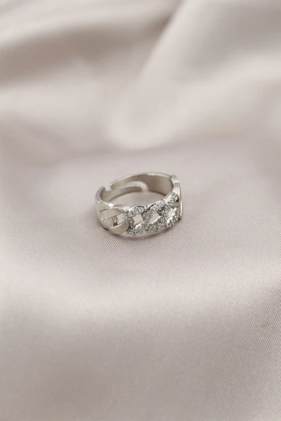 Gümüş Renk Metal Zincir Model Taşlı Kadın Yüzük - TJ-BYK2200 ürün görseli