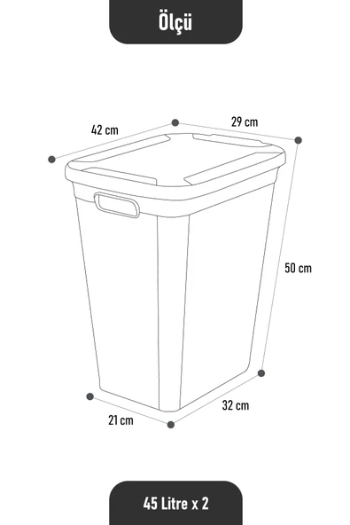 İronika Slim İki Bölmeli Kapaklı Dekoratif Kirli Çamaşır Sepeti 90 Litre Siyah - Beyaz - 6
