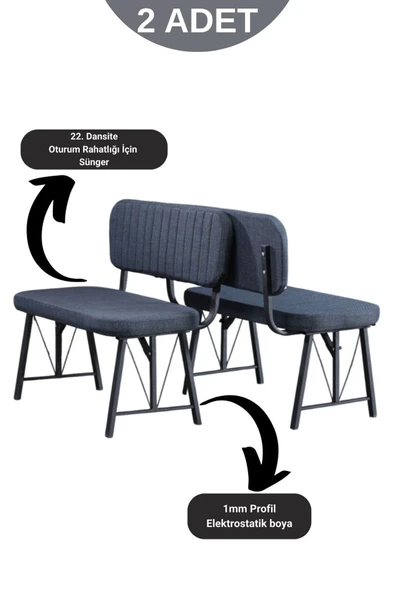 Elfin 70x110cm Sabit Bendir, Yemek Masası, Yemek Masası Takımı, 2 Lacivert Benchli - 3