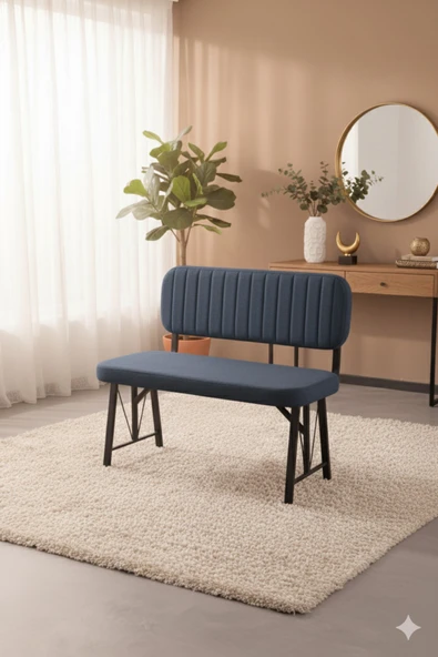 Elfin 70x110cm Sabit Bendir, Yemek Masası, Yemek Masası Takımı, 2 Lacivert Benchli - 2