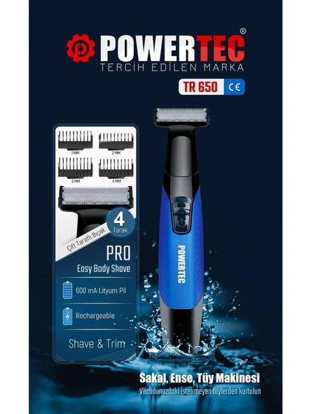 TR-650 Body Groom Powertec Sakal Vücut Kıl Tüy Tıraş Makinesi - Resim 2
