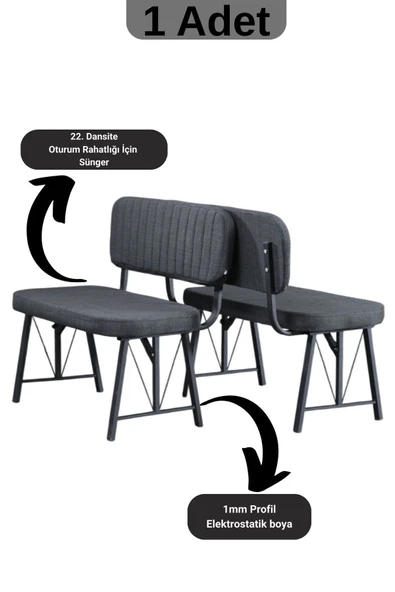 Elfin Mutfak , Yemek Odası Bahçe Balkon Otel Restoran Kafe Bench, Puf, Sırtlı Bench -1 Adet Antrasit - 2