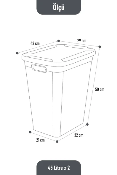 İronika Slim İki Bölmeli Kapaklı Dekoratif Kirli Çamaşır Sepeti 90 Litre Gri - Beyaz - 6