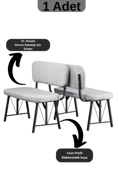 Elfin Mutfak , Yemek Odası Bahçe Balkon Otel Restoran Kafe Bench, Puf, Sırtlı Bench -1 Adet Gri - 2