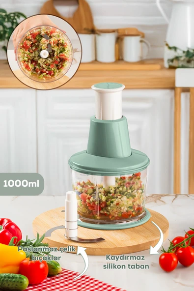 Porsima Basmalı Pratik El Rondosu 3 Bıçaklı Blender Doğrayıcı 1000ml Yeşil ürün görseli