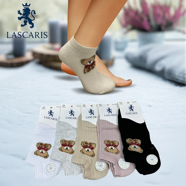 Lascaris Kadın 12’li Taş İşlemeli Ayıcıklı Sneakers Çorap - Resim 3