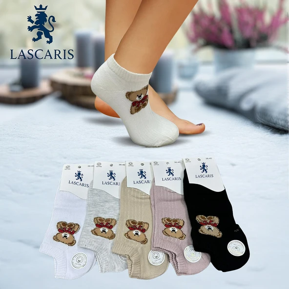 Lascaris Kadın 12’li Taş İşlemeli Ayıcıklı Sneakers Çorap - Resim 2