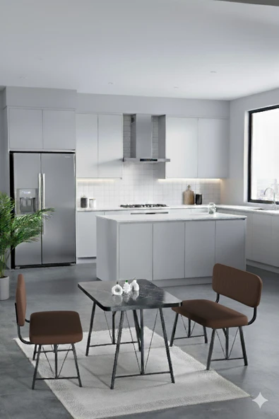 Elfin 70x110cm Sabit Bendir, Yemek Masası, Yemek Masası Takımı, 2 Kahverengi Benchli ürün görseli 1