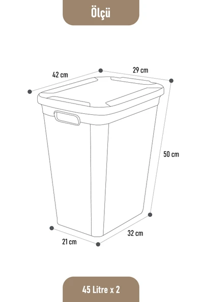 İronika Slim İki Bölmeli Kapaklı Dekoratif Kirli Çamaşır Sepeti 90 Litre Kahve - Beyaz - 6