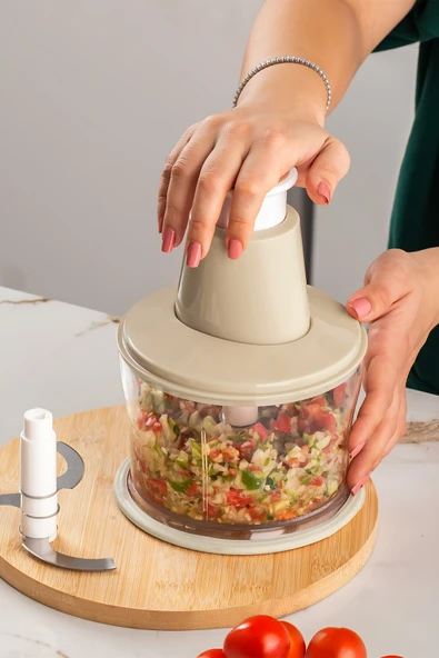 Porsima 232-2 Basmalı Pratik El Rondosu 3 Bıçaklı Blender Doğrayıcı 1000ml Cappuccino - Resim 2